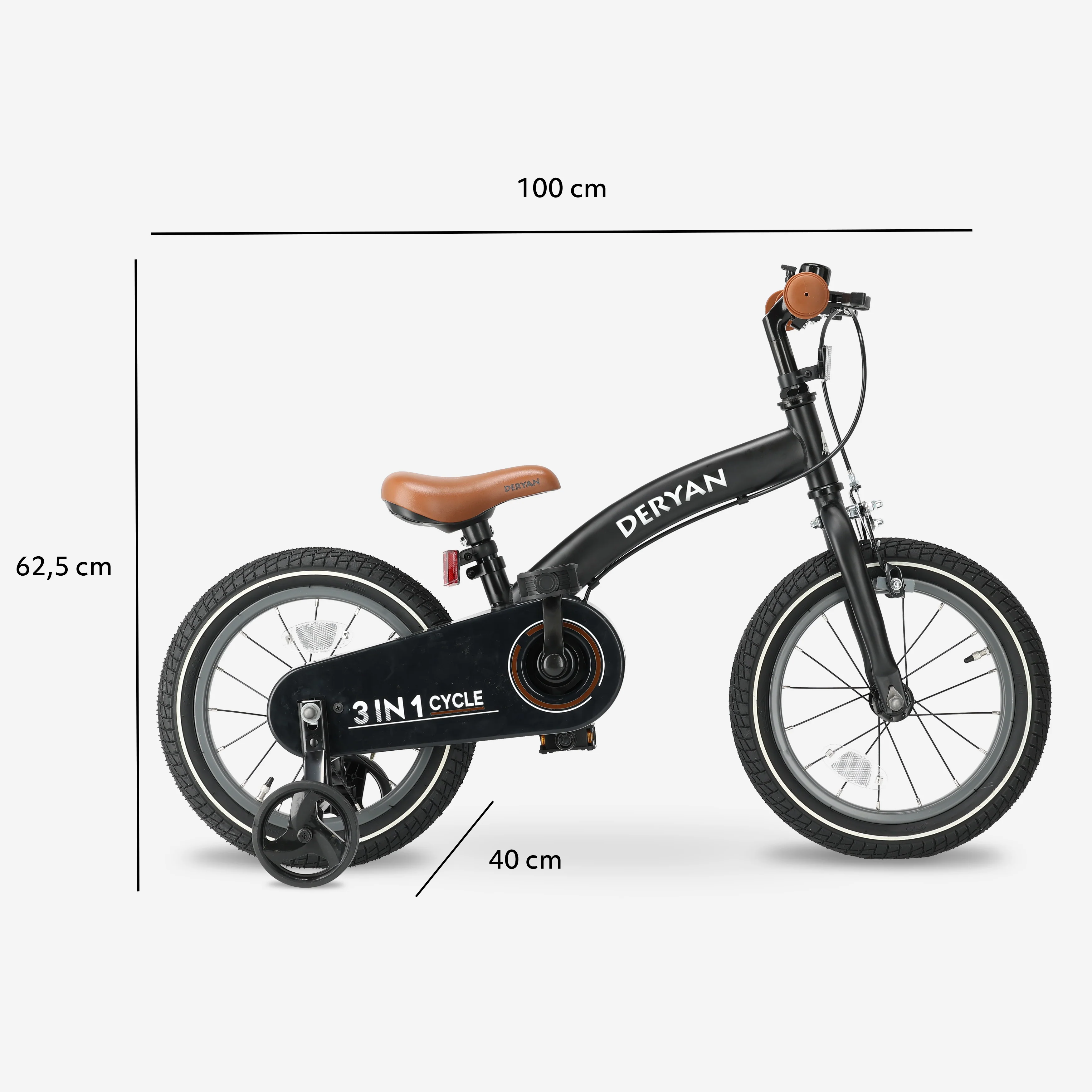 Bicicleta de lujo para niños 14 pulgadas - 3 en 1 - bicicleta de paseo Negro - Image 11