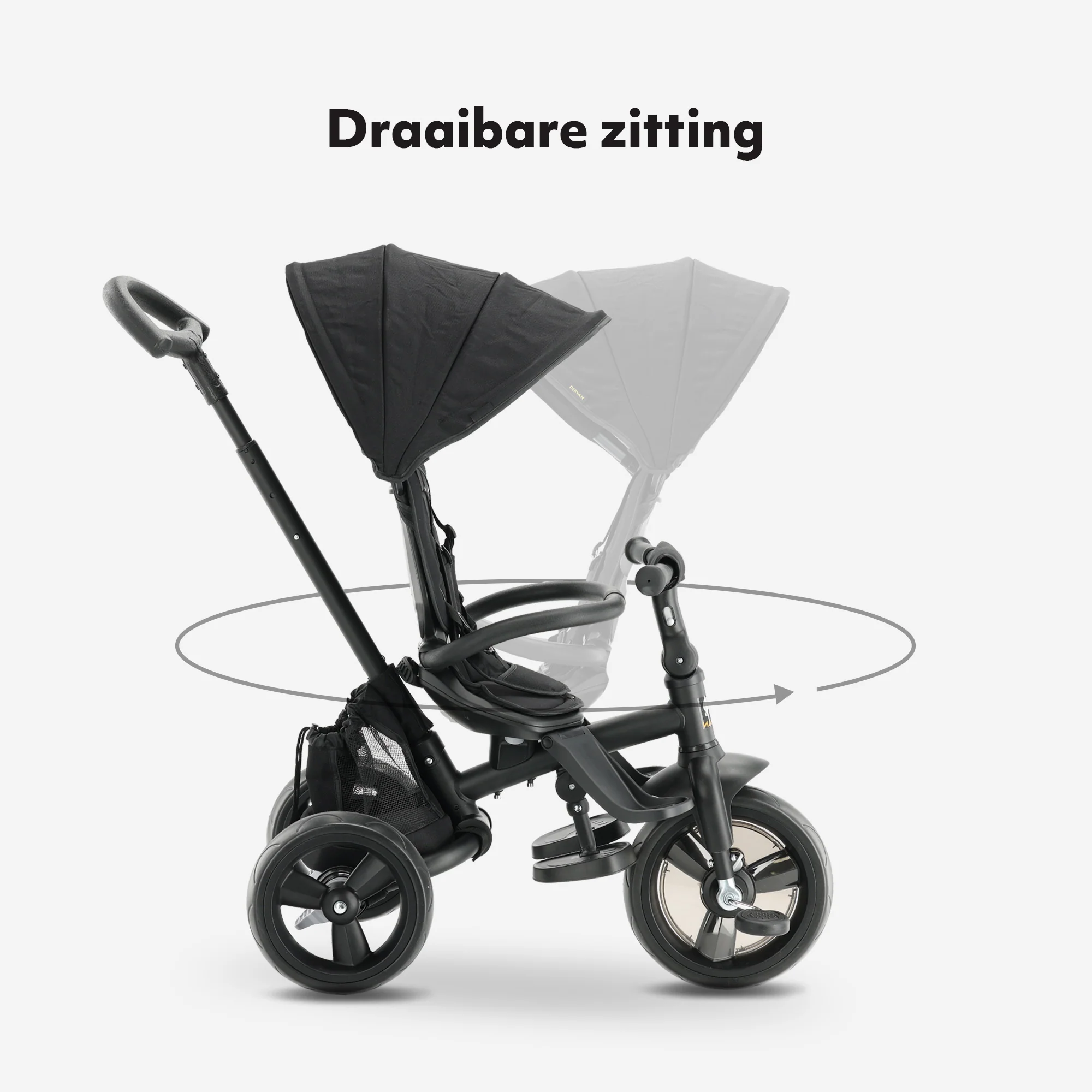 Explorer Luxe Triciclo con barra de empuje - Plegable con cesta negro - Image 4