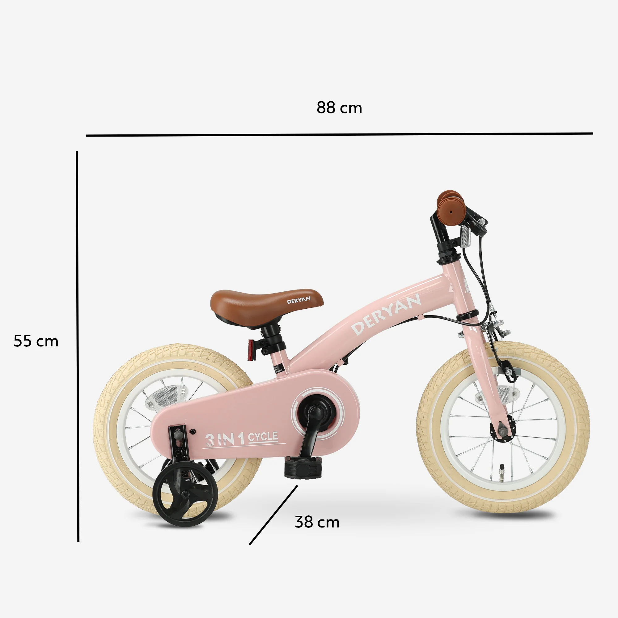 Bicicleta infantil de lujo 12 pulgadas - 3 en 1 - bicicleta de paseo Rosa - Image 11