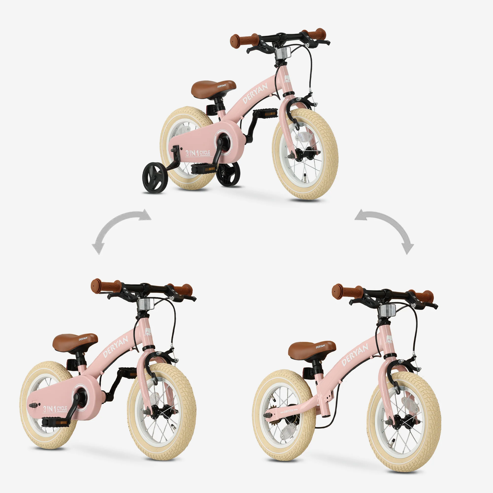Bicicleta infantil de lujo 12 pulgadas - 3 en 1 - bicicleta de paseo Rosa - Image 5