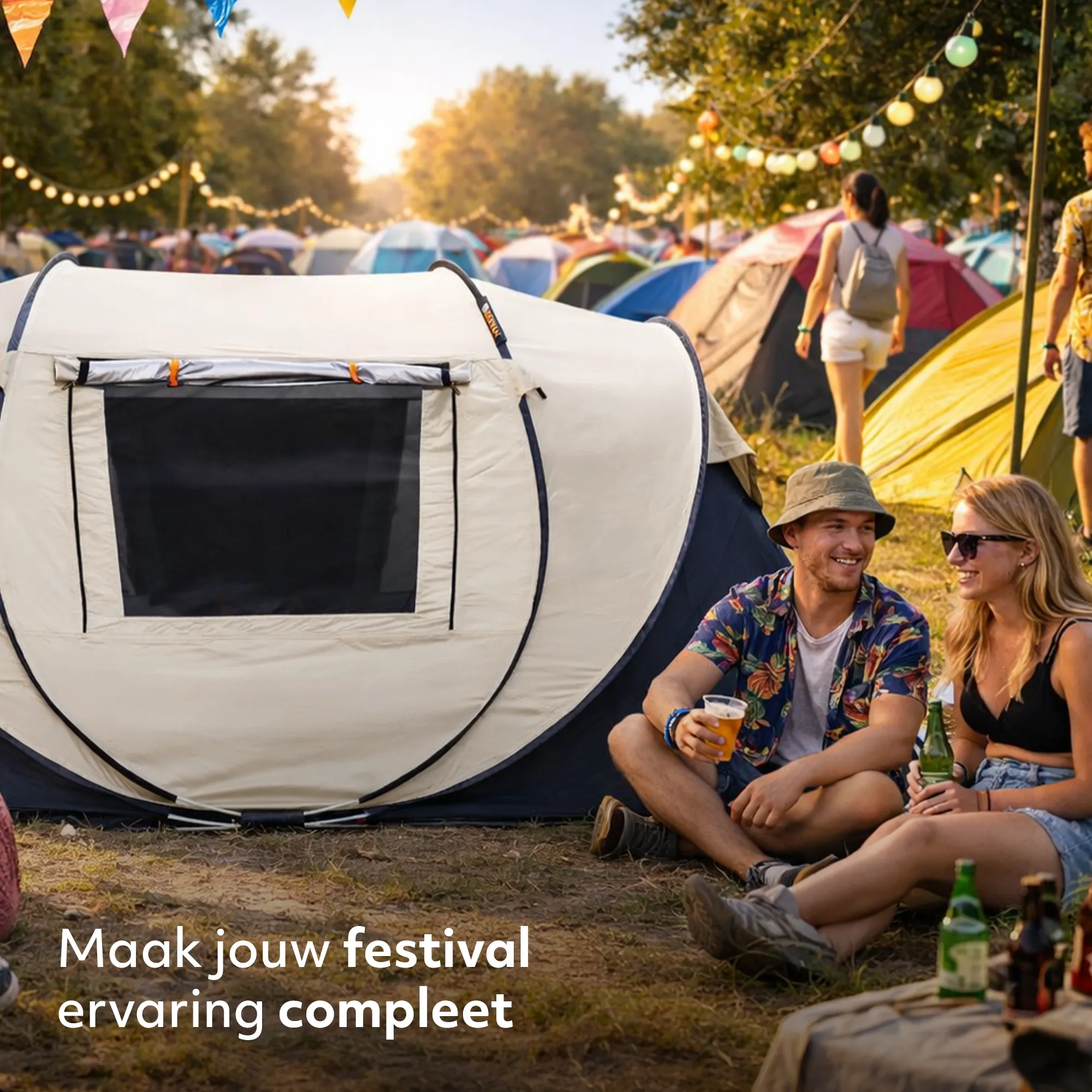 Pop Up Luxe Tent - 2000MM columna de agua - Crema - 4 Personas - Image 4